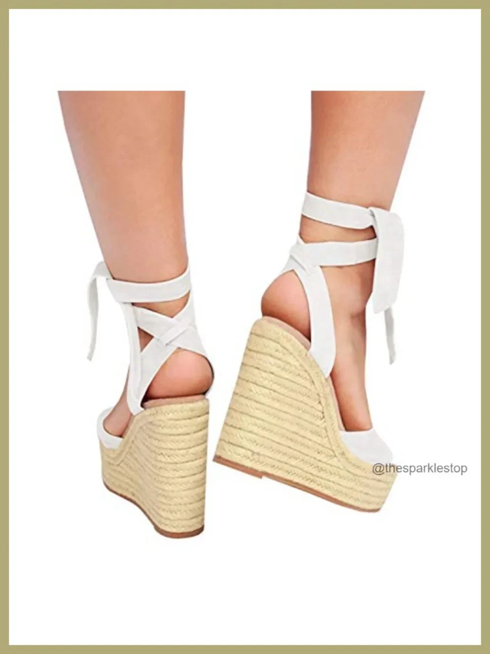Faux Suede Espadrille Wedge Sandals Open Toe Lace Up Platform Ankle Strap